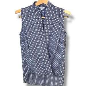 Pleione Top Women's Sz 2 Sleeveless Faux Wrap Geometric Print V-Neck Hi-Low